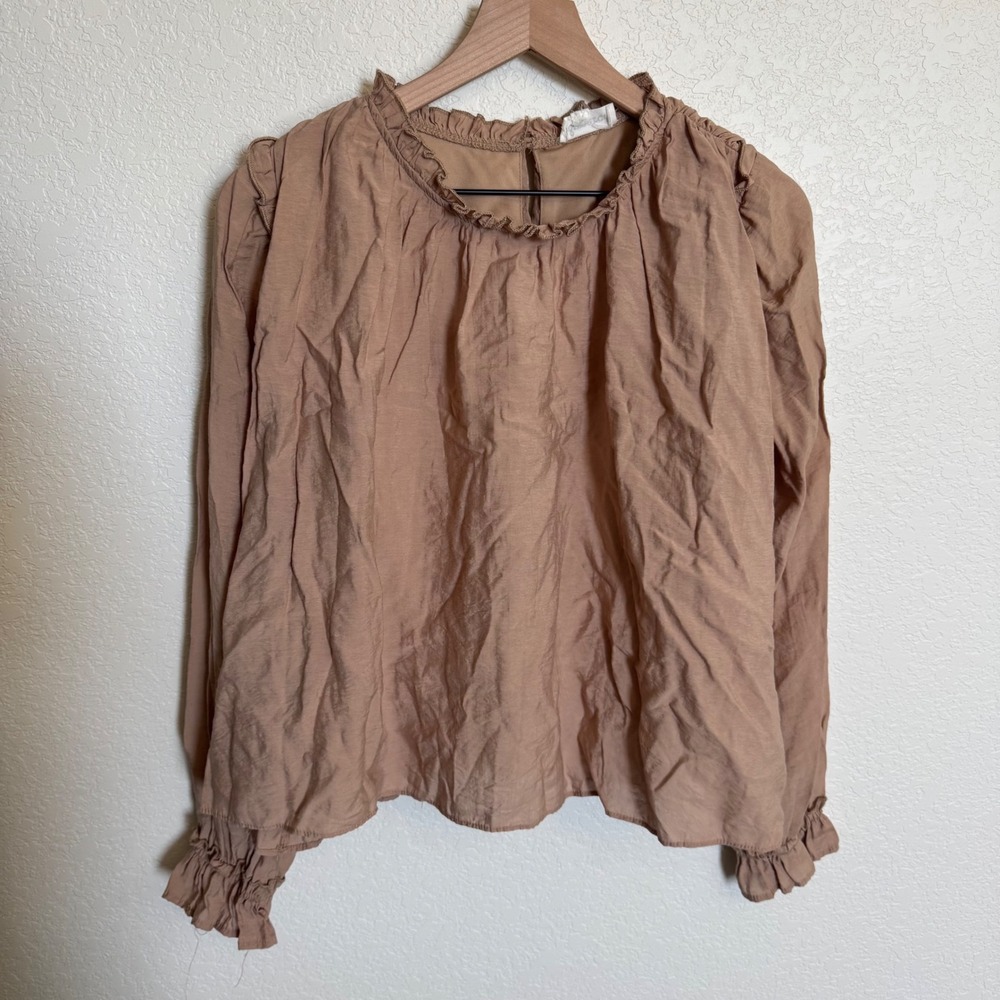 Cottagecore Ren Faire Boho &merci Ruffle Blouse Size Medium Tan